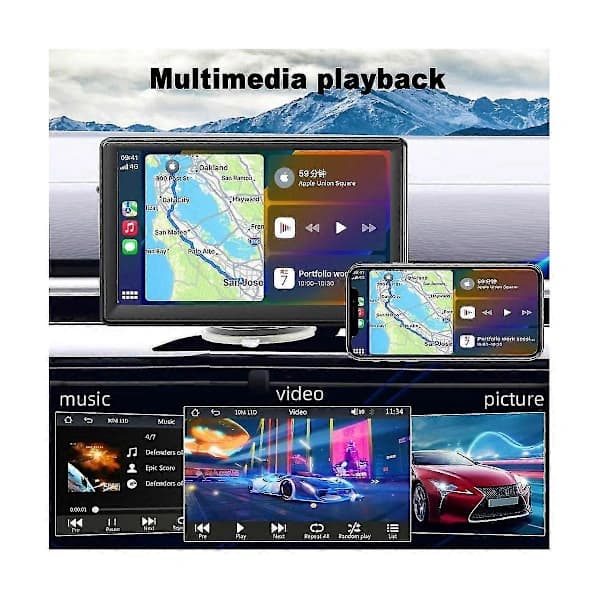 Portable Wireless Carplay Dashboard Screen, 7-inch Touch Screen Car Stereo Bluetooth, FM Car Radio, Reversing Camera, USB