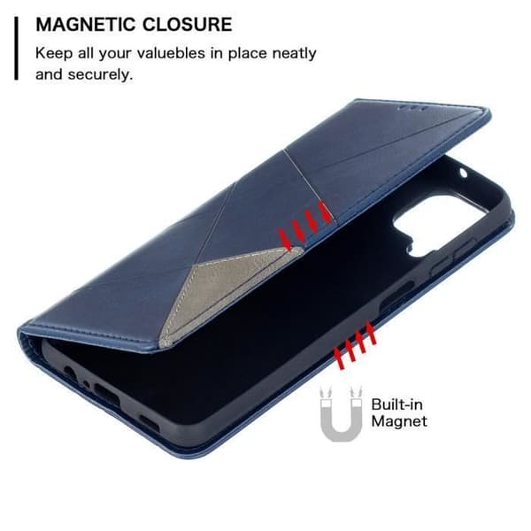 Stötsäkert plånboksfodral - Samsung Galaxy A12 - PU-läder - Magnetisk stängning - Blå - Plånboksfunktion