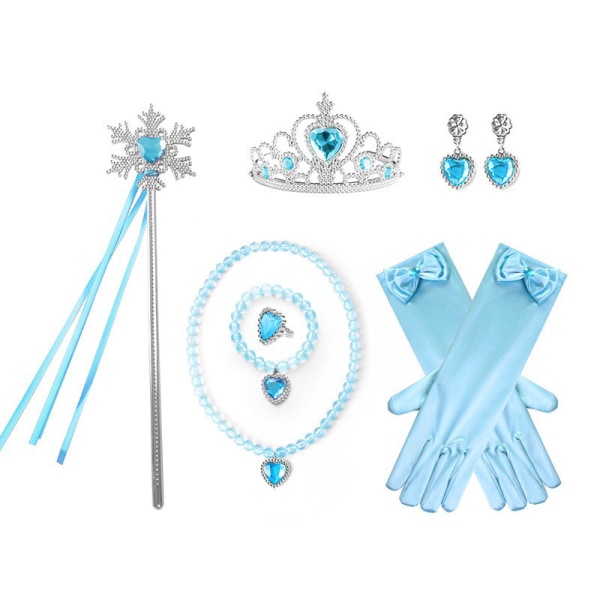 Elsa Princess Set Headpiece, trollstav, handskar, halsband, ring och örhängen Blue Set B