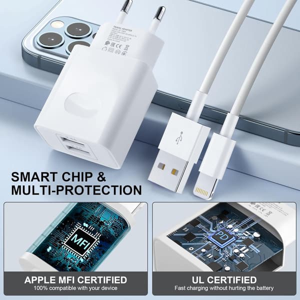 2-pakning - Lader for iPhone - Hurtiglader - Adapter + Kabel 20W Hvit one size iPhone 2-pakning 2-Pack iPhone
