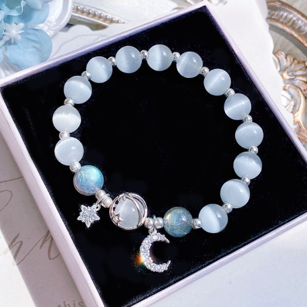Star Moon Armband för kvinnorCrystal Beads Armband Födelsedagssmycken Presenter för kvinnor Flickor Grey