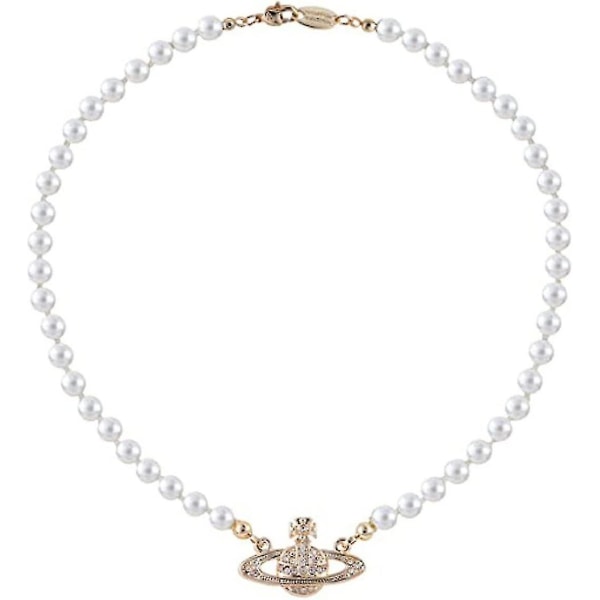 Pearl Crystal Saturn Planet Halsband Armband, Minimalistisk Snygg Choker Smycken Presenter