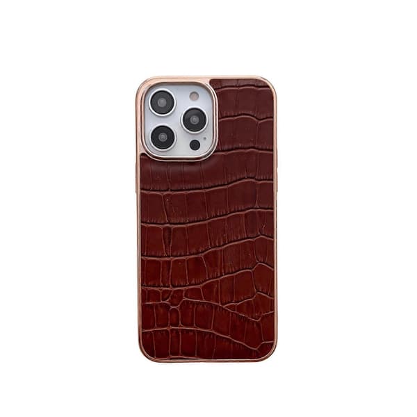 För iPhone 13 Pro Nano Galvanisering Krokodil Textur Läder Telefonfodral Coffee Brown