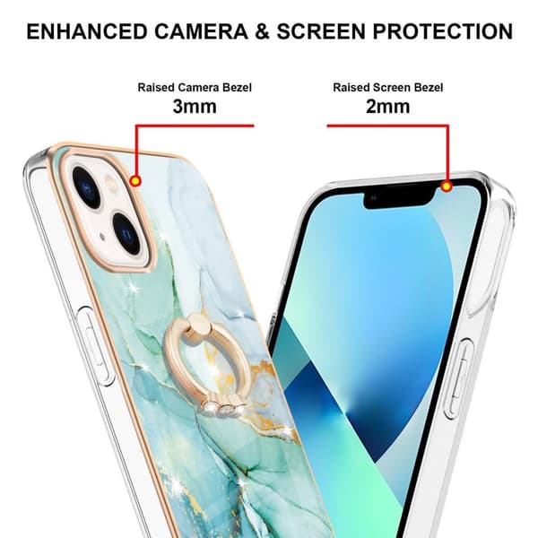 iPhone 15 -kotelo, sormus, marmori, vihreä 44