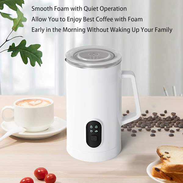 Automatisk 4-i-1 elektrisk melkeskummer for cappuccino, melk, varm sjokolade og kald melk white