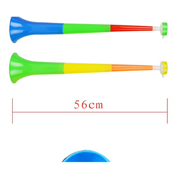 2 st (slumpmässig färg) Vuvuzela-trumpeter i plast, hejaklack, trumpet, mycket högt horn, fläkt, åskådarhorn, ljudgenerator, trumpet, sportfirande St.