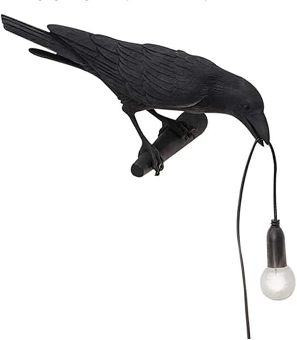 Raven Wall Lamp, Unique Gothic Raven Bird Wall Light (Left Black Wall Lamp)