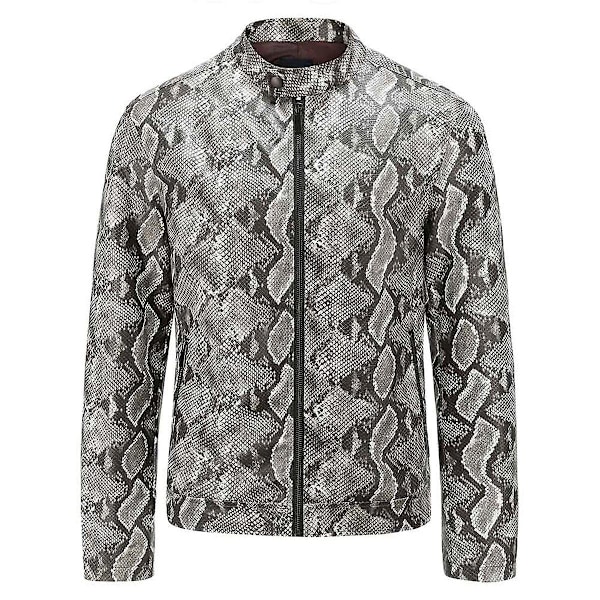 Herre Stand Collar Slangeskindsprint Fuld-Lynlås Pu Læderjakke Black S