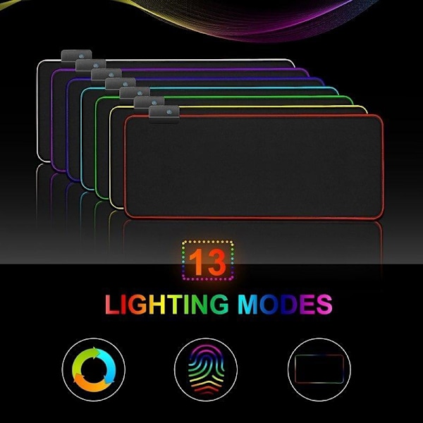 Gaming Musemåtte med LED Lys - RGB - Vælg Størrelse Sort Black 80x30 cm