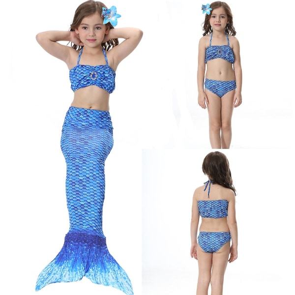 4-11 år flickor Mermaid Tail Bikini Set Holiday Badkläder Dark Blue 6-7 Years