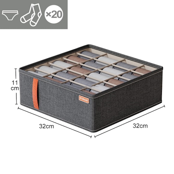 Garderob Underkläder Jeans Fack Förvaringslåda Stapelbara Strumpor BH Byxor Hållare Garderob T-shirts Byxor Organizer Utrymmesbesparande Dark Grey - 20 grid