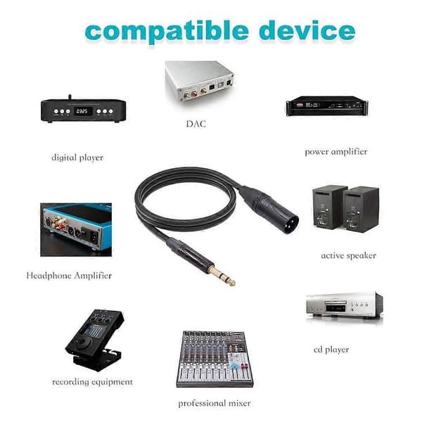 6,35 mm til XLR Jack Audio Kabel 6,35 mm (1/4 tomme) Han til 3 PIN XLR Han Balanceret Interface Kabel til M Black