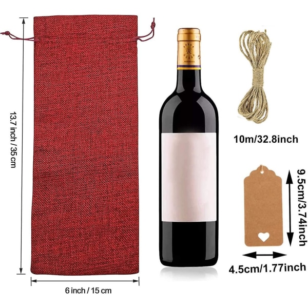 12-pack vinpåsar, vinflaska omslag, julklappspåse, bordsdekorationer för födelsedag och julfest, 34 cm X 15 cm