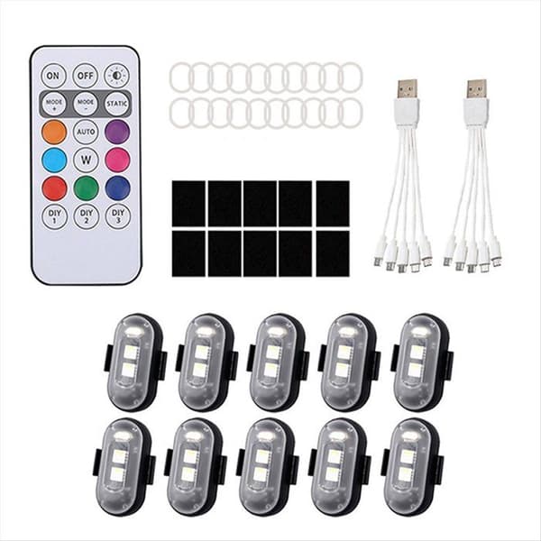 8 LED Strobelys for Scooter, Fly, Drone, Antikollisjonsvarsellys, Blitsindikator og Fjernkontroll