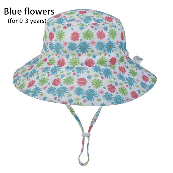 Sommar Baby Solhatt Barn Utomhus Nacke Öron Skydd Anti UV-skydd Strandhattar Pojke Flicka Badhattar För 0-8 År Blue flowers (for 0-3 years)