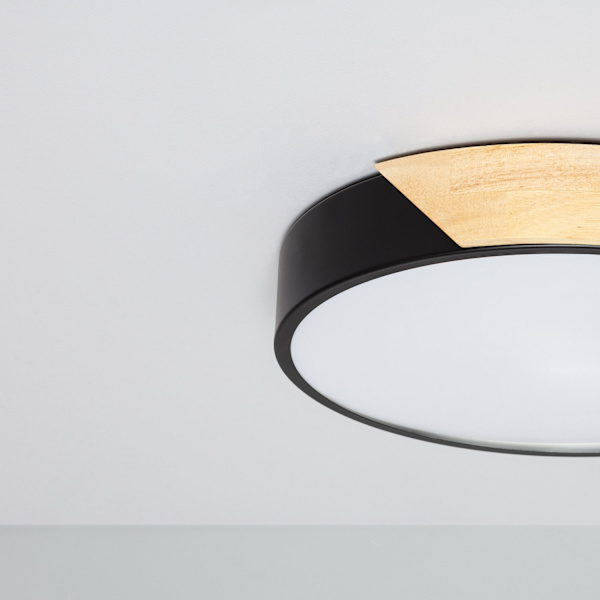 LED taklampa 18W cirkulär trä ø320 mm CCT valbar Semi-Dari ILUZZIA Negro