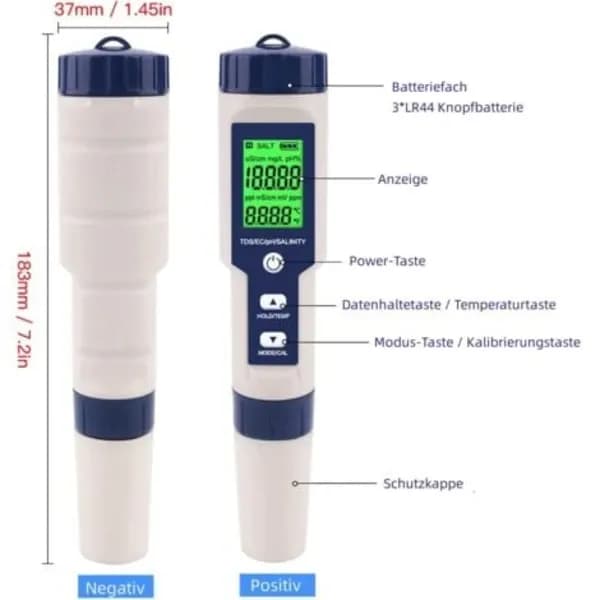 TS-PH Meter, 5-in-1 PH/TDS/EC/Salinity/Temperature Meter, Water Quality Tester for Pools, Hydroponics, Drinking Water, Aquariums