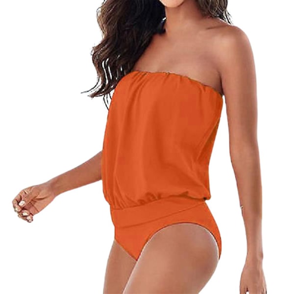 Dam Vanligt sexig bandeau baddräkt i ett stycke Off Shoulder Beachwear Sommar axelbandslös ovadderad Monokini baddräkt baddräkt Orange L