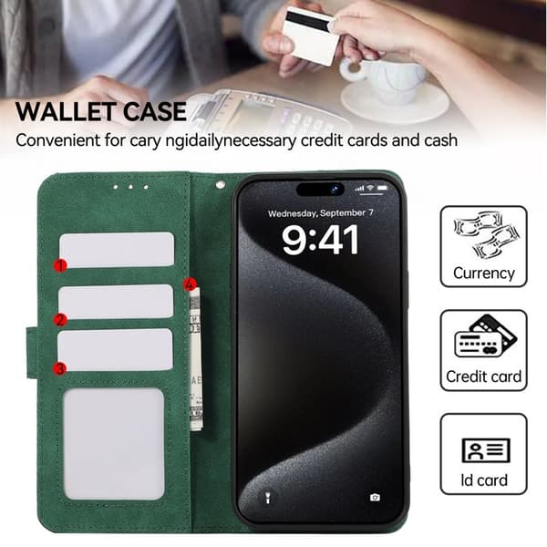 ABEEL iPhone 16 Pro Pungcover RFID-beskyttelse Kunstlæder Flip Grøn