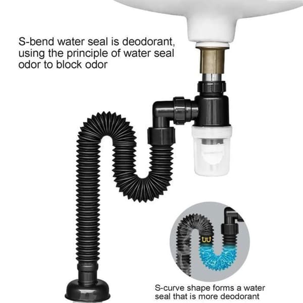 Vannlås - Svart - Universal - Uttrekkbar luktfjerner - Plast - PVC.