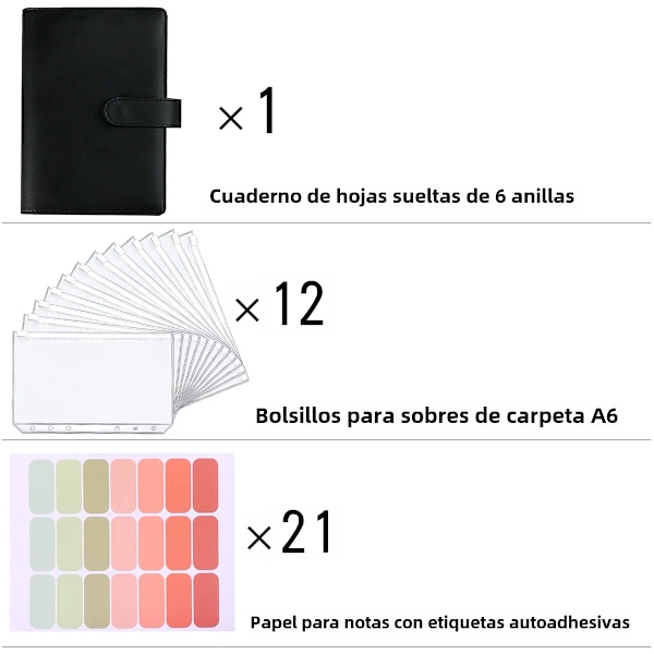 A6 Budget Planner med 12 Kontantkuvert, Färgglad PU Läder Notebook Pärm med 12 st A6 Pärmfickor grey A5
