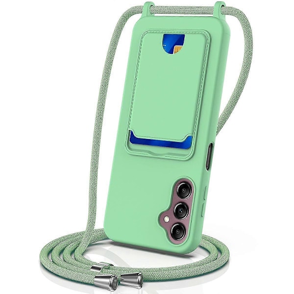 Yhteensopiva Samsung Galaxy A16 5G 4G -kotelon kanssa nestemäinen silikoni korttipidike puhelimen takakansi kaulanauhalla - Multicolor Green
