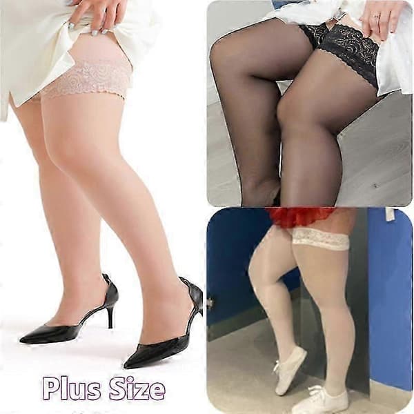Plus Størrelse Lårhøje Blondestrømper Dame Plus Størrelse Strømper beige