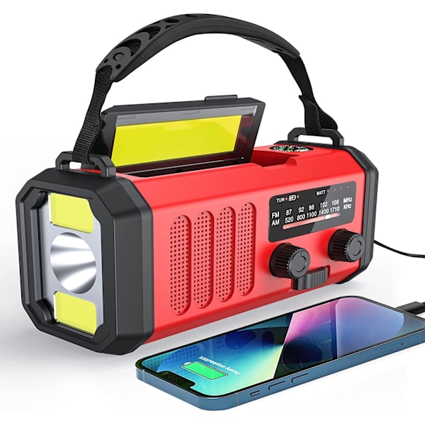 Håll dig uppkopplad och förberedd med vår solcellsväderradio - vev, AM/FM, LED-ficklampa - batteribackup, 2000mAh powerbank för smartphones Orange