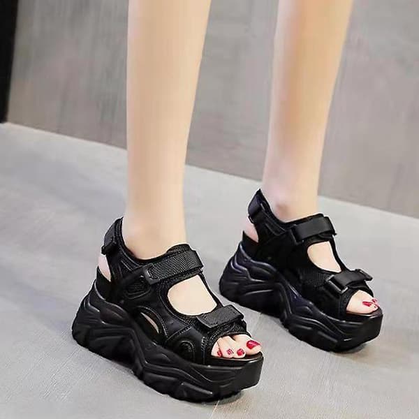 Dame Sandaler Platform Damesko Velcro Sommer Sandaler til Kvinder Black 38