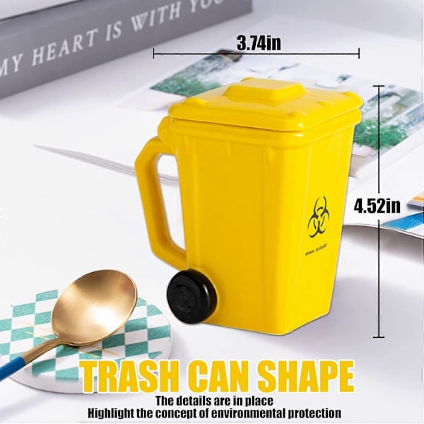 Keramisk mugg formad som soptunna, rolig soptunne-mugg, kreativ julklapp för män och kvinnor, 400 ml (Gul)