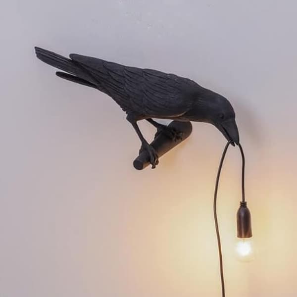 Raven Wall Lamp, Unique Gothic Raven Bird Wall Light (Left Black Wall Lamp)