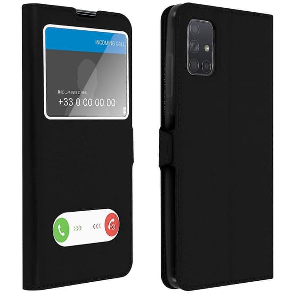 Galaxy A71 Etui Dobbelt Vindue Video Stand Blå Black