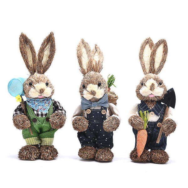 Konstgjord halm kanin stående kanin med morot påsk hem trädgård dekoration