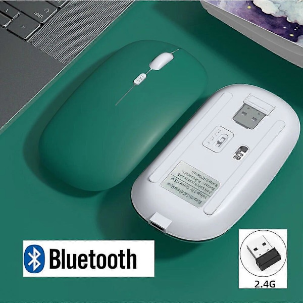 Oppladbar Trådløs Bluetooth-mus For iPad Samsung Huawei MiPad 2.4G USB-mus For Android Windows Nettbrett Laptop Notebook PC-mus & Trackballs Dark Green