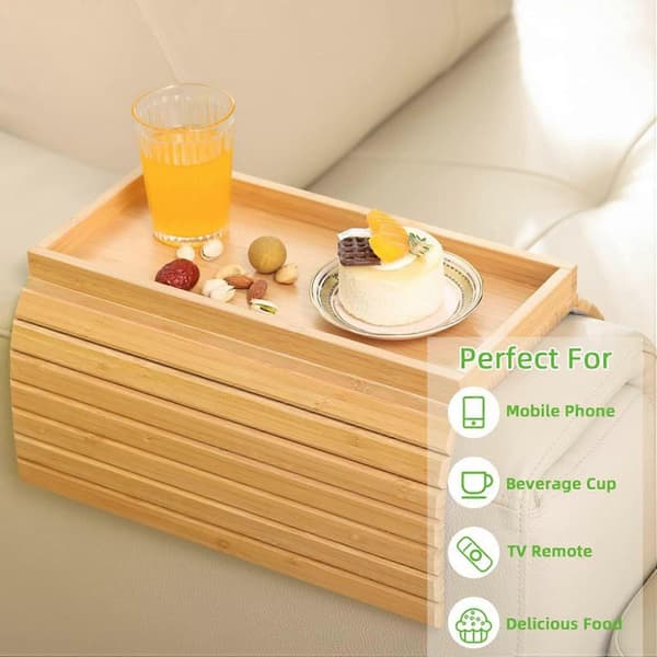 2X Sofabrett Sofaarmlene Snack Oppbevaringsbrett Sofahyllebrett Wood color