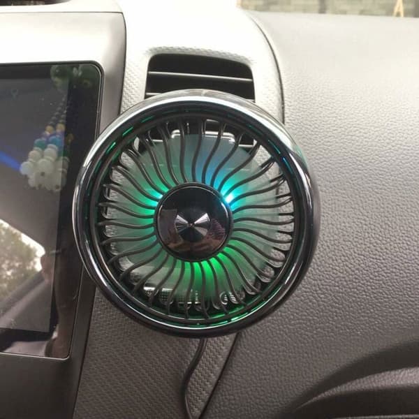 USB bilventilator - Montering på luftindtag, 3 hastigheder, 360° rotation, LED, kompatibel med alle køretøjer
