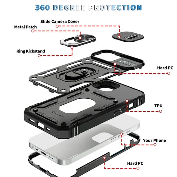 iPhone 15 -kotelo CamShield Armor Ring musta 69