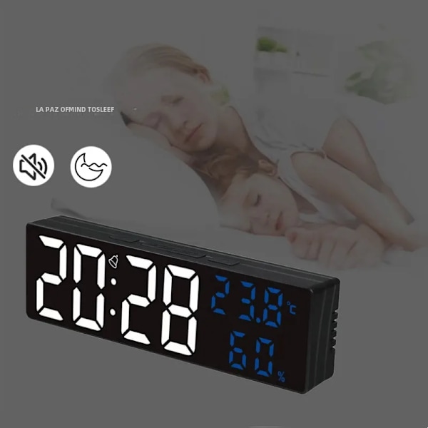 9 Tum Stor Digital Väggklocka Temperatur Luftfuktighet Nattläge Snooze 12/24H USB Pl-in Version Elektronisk LED Väckarklocka Mirror Green TEMP 9 inch