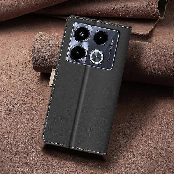 RFID Beskyttende Ægte Læder Etui Cover til Infinix Note 40 4G Black