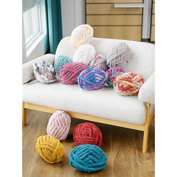 2 stk. Chunky Knit Chenille Garn for Håndstrikkede Tepper, Supermykt Stort Jumbo Teppegarn (Mørk Grå)
