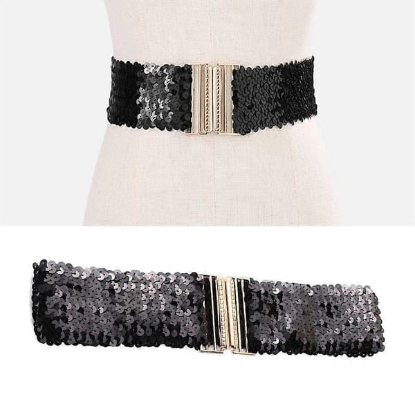Elastisk taljekæde smukt glitterbælte til kvinder, gallafester og klubber Black