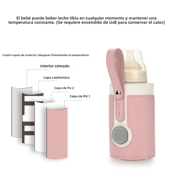 3 Temperaturjusterbar Bärbar Babyflaskvärmare, Bärbar Bil Reseflaskvärmare USB Mjölkvärmare Babyflaskvärmare gray