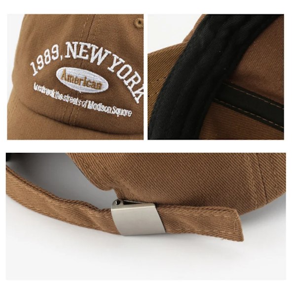 Baseballkasketter til mænd og kvinder, justerbare, afslappede, broderede amerikanske bomuldssolhatte, unisex, ensfarvede hatte Khaki- 1989