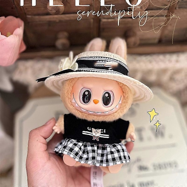 Endast Kläder Labubu 2.0 Kläder Har En Sits Vinyl Docka Hänge Macaron Prinsessdockor Kläder För 17cm Labubu rutig plaid 17cm only cloth