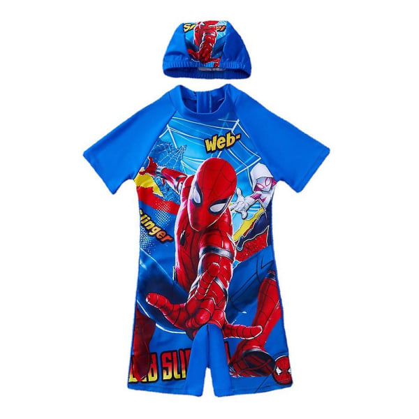 Barn Pojkar Spiderman Batman Print One Piece Surf Badkläder Cap Baddräkt A 7-8 Years