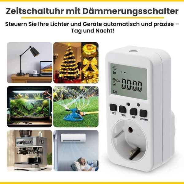 Timer med skumringsrelæ til Schuko-stikdåse 230 V 50 Hz maks. 16 A