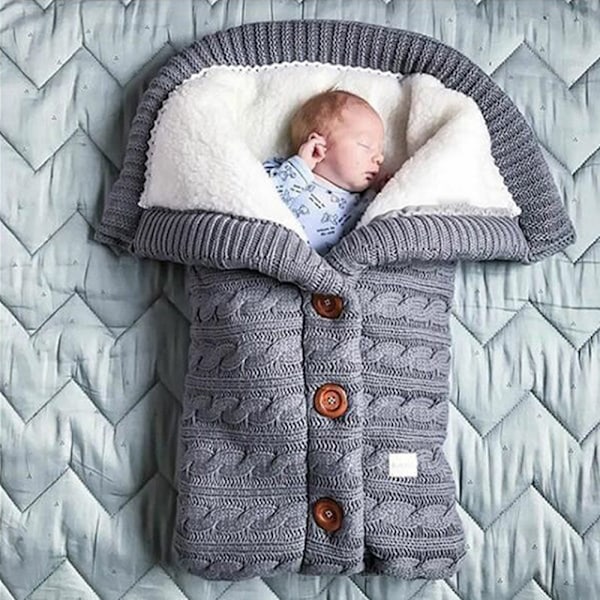 Sovsäck för bebis, foder av konstgjord kashmir för barn, nyfödd inlindning, filt för barnvagn Gray Sleeping Bag