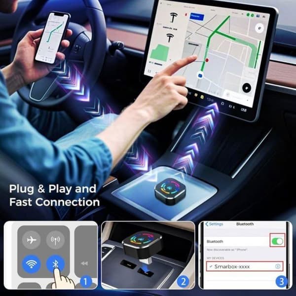 XJYDNCG trådløs CarPlay-adapter for iPhone, umiddelbar kablet til trådløs konvertering, Plug & Play, mini stabilisert bilradiodesign