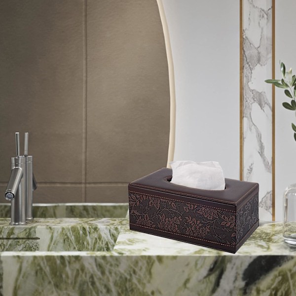 1 st Antik PU Läder Tissue Box Hållare Omslag Rektangulär Servettfodral Dispenser, Hemmakontor Bil Tissue Box med Ma