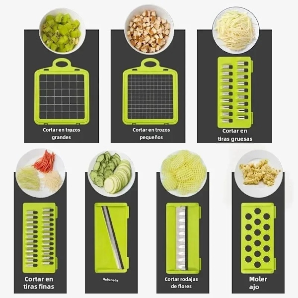 14/16 i 1 Multifunksjonell Grønnsakskutter Håndtak Matrist Grønnsakskutter Grønnsak Slir Dir Kutt Kjøkkenartikler cocina 14 in 1 grey1